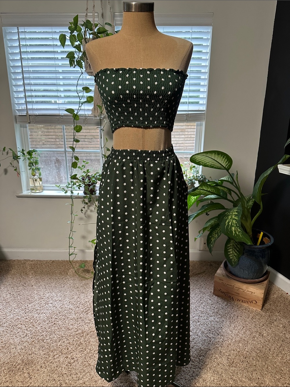 Dark Green Polka Dot Two-Piece Set